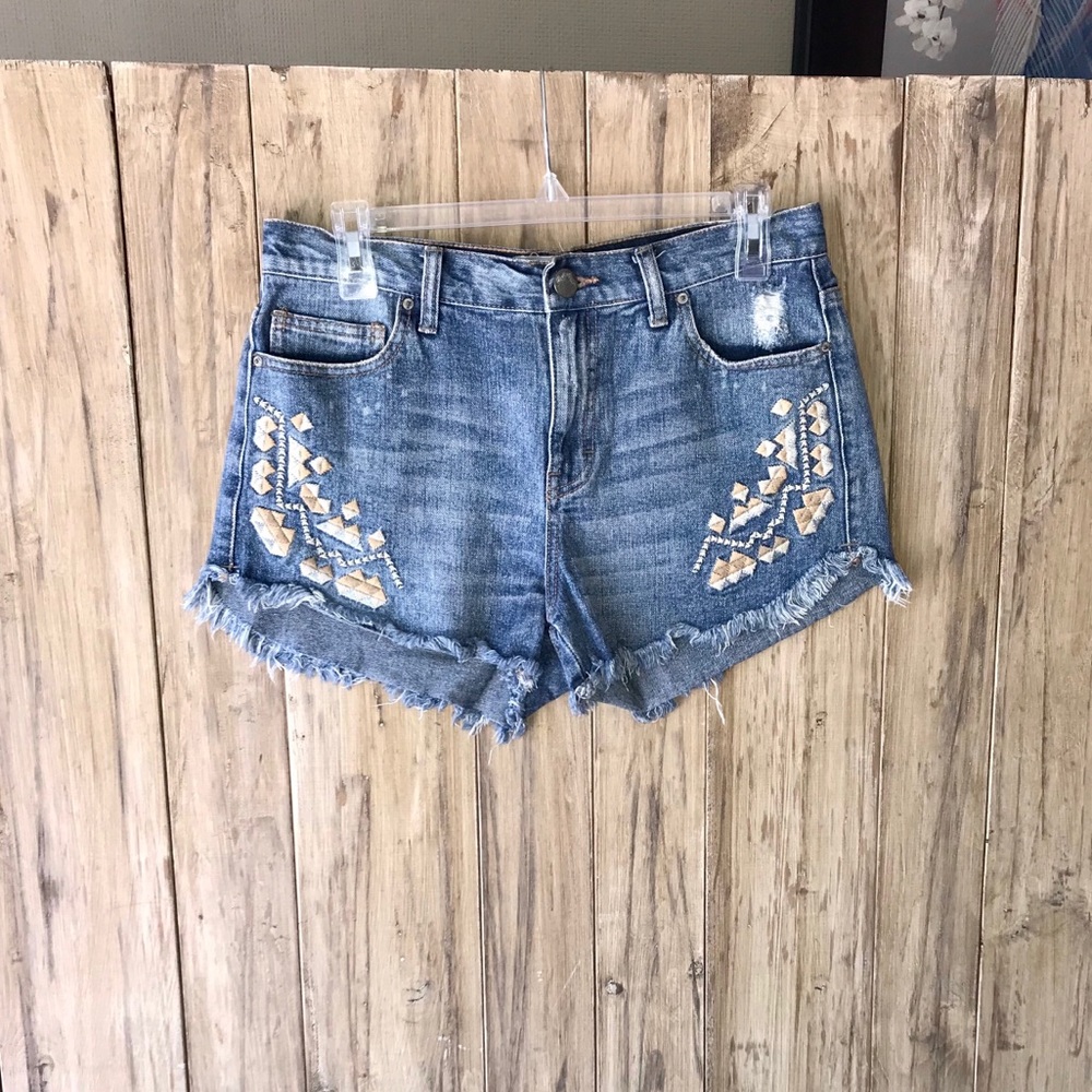 Free People embroidered jean shorts